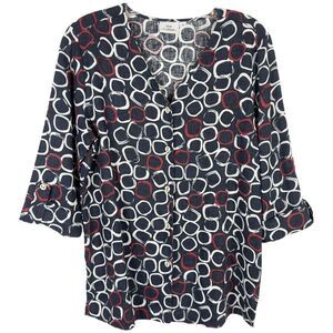 Hot Cotton Marc Ware Small Top Linen Navy Blue Red White Button Up Womens‎ 987